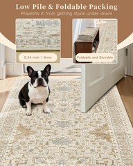 Madane Runner Rug 2×8, Washable Hallway 2′ x 8′ (Runner), Beige/Blue