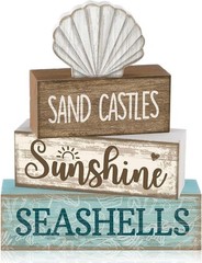 4-Piece Rustic Beach Summer Decor Set – Colorful Wooden Tabletop Centerpieces