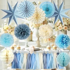 Blue Party Decorations,15PCS Dusty Blue Beige Birthday Decorations for Women …