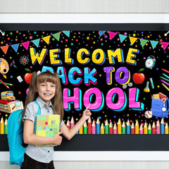 Back to School Banner Backdrop for Classroom and Party Decorations