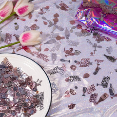 Rose Gold and Silver Happy Birthday Confetti, 3000 Pcs Birthday Cake Table Metal
