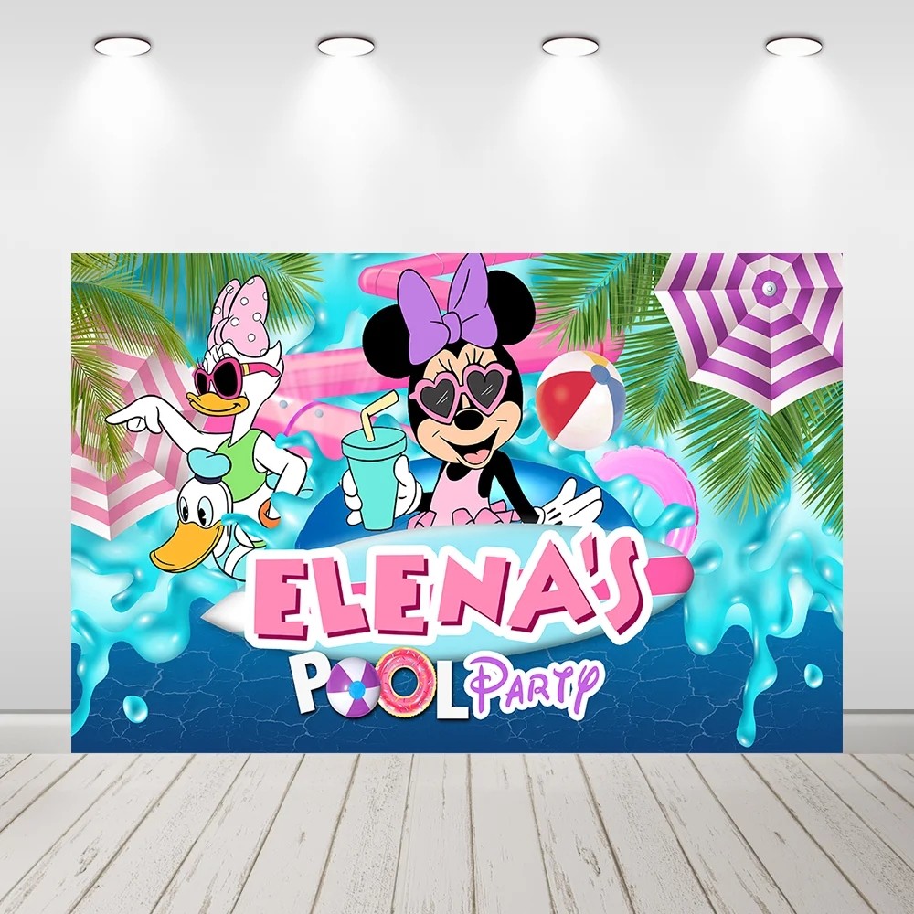 Summer minnie mouse pool party Backdrop Girls Swimming Party Decorations Banner