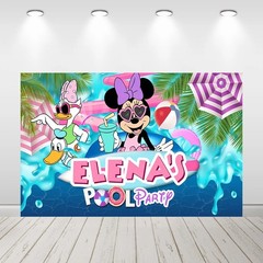 Summer minnie mouse pool party Backdrop Girls Swimming Party Decorations Banner
