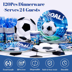Soccer Party Decorations, 120Pcs Soccer Birthday Party Supplies-Serves 24 with S