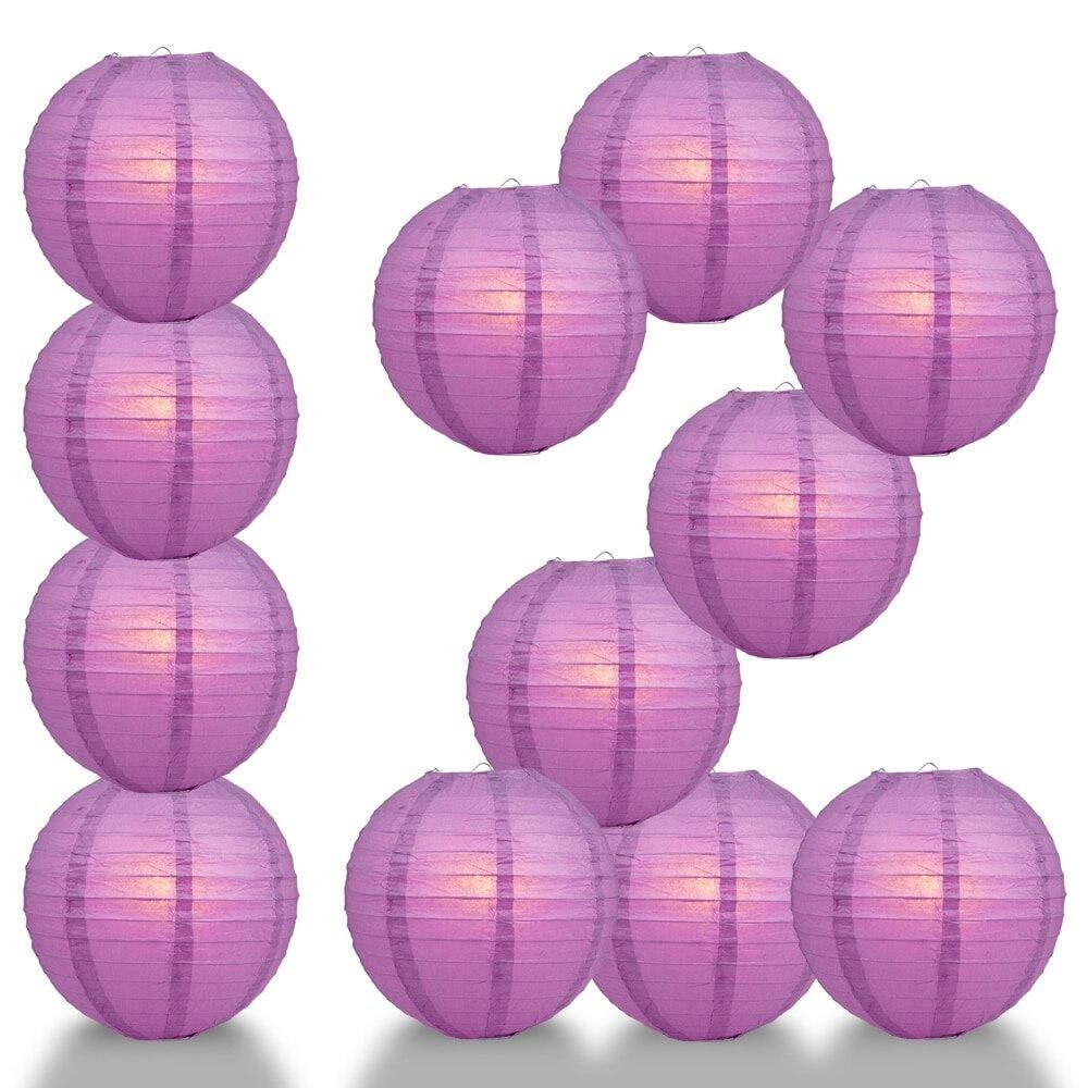 BULK PACK (12) 16″ Violet / Orchid Round Paper Lantern, Even Ribbing, Chinese Ha