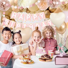 Blush Beige Birthday Decoration for Women Girls with Daisy Flower Happy Banne…