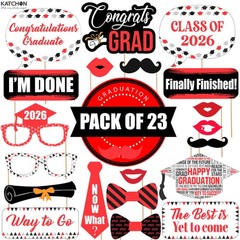 Red Graduation Photo Props 2026 – Pack of 23 | Photo Props for Red & Black Gradu