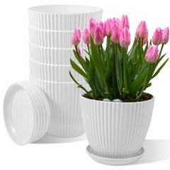 7 Inch Large Plant Pots, 6 Pack Flower Pots with Drainage Hole and Tray Sauce…