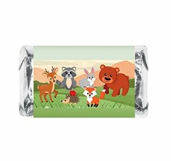 60 Forest Animals Miniatures Candy Bar Wrapper Decorations, Woodland Creatures M