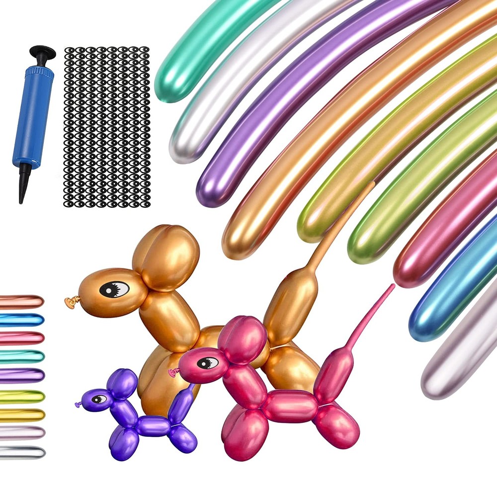 Balloons for Animal Making – 100PCS Long Twisting Balloons Kit with Pump, Eye…