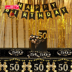 41Pcs 50th Birthday Decorations for Men Women, Black Gold 50 Year Old