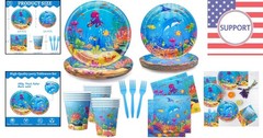 Cartoon Marine Animal Tableware Set for Underwater Themed Parties – 24 Guests