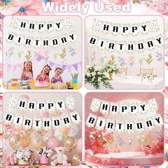 Spring Flower Birthday Decorations Banner Set, Floral Pink