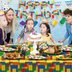 Colorful Building Block Birthday Party Supplies – Plates, Napkins, Cups & Banner
