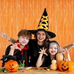 Orange Tinsel Backdrop Foil Fringe Curtains – 2 Packs Door Streamers Backdrop