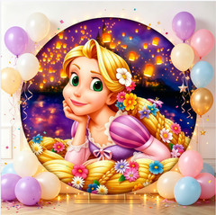 Round Backdrop Cover Princess Tangled Rapunzel Birthday Party Photo Background