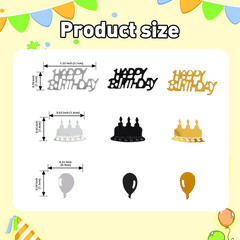 Gold and Black Happy Birthday Confetti, 3000 Pcs Birthday Cake Table Metallic Fo