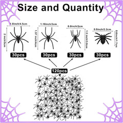 120 Pcs Plastic Fake Spiders Realistic Small Spiders Prank Props Party Decor
