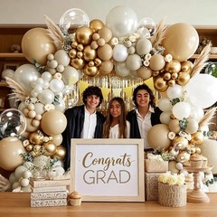 White Sand Gold Balloon Garland, Double Pearl White Gold Cream Beige Balloons…