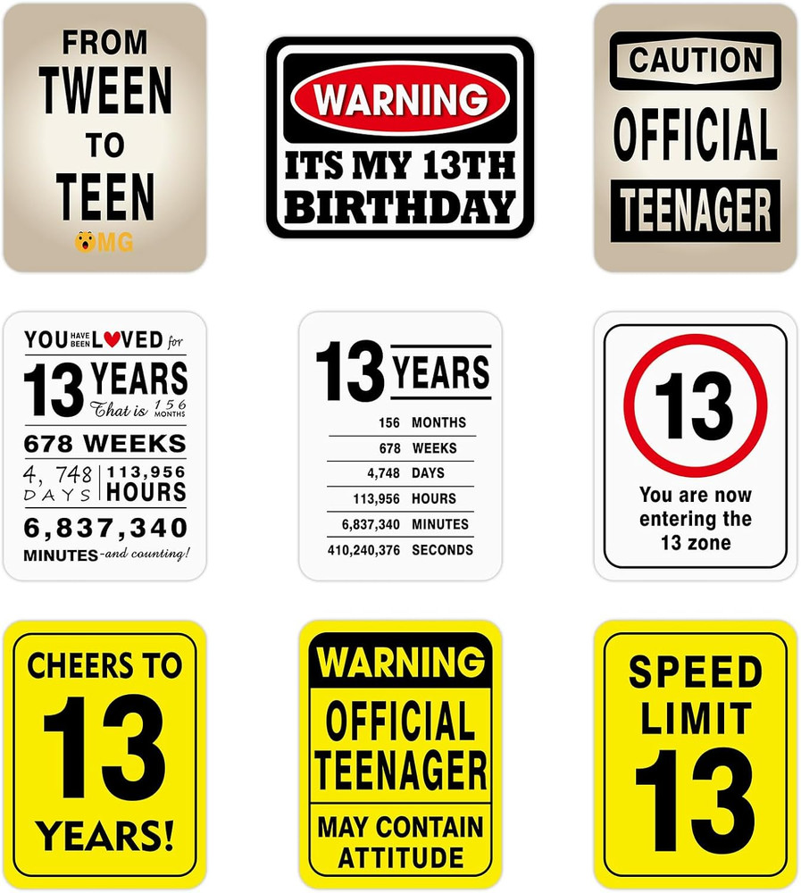 13th Birthday Party Decorations Caution Wall Signs Door Window Yard 9 Pcs
