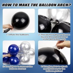Birthday Decorations for Men with Black Metallic Silver Navy Blue Balloons Banne