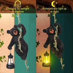 7 Inches Bear Statue Tree Hugger with Solar Light Resin Bear Statue Sign with…