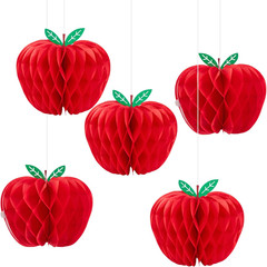 5 Pcs Red Apple Shaped Paper Honeycomb Paper Apple Hanging Decoration School Cla