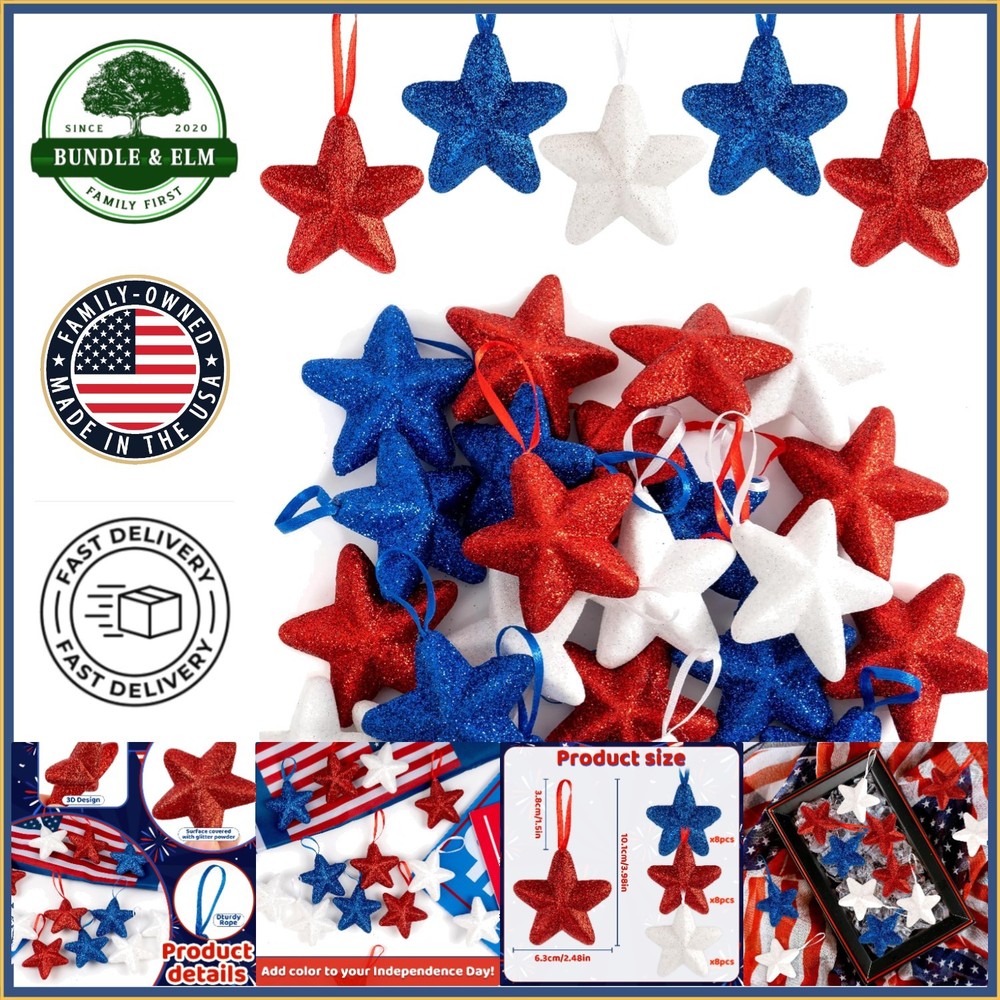Red White Blue Star Ornaments for Independence Day Home Decoration