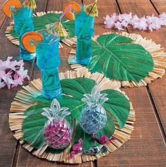48-PC Large 11″x13″ Tropical Monstera Leaves Polyester Luau Beach Decor #647