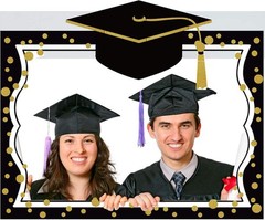 Graduation Selfie Photo Booth Frame 27x19in Black Gold with 18 Props – Party