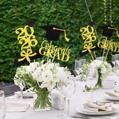 16 Pcs Graduation Decoration 2026 Centerpieces Sticks Gold Black Double Side