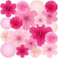 19 Pcs Pink Party Decorations, Light-Hot Pink Hanging Lanterns, Flowers Fans,…