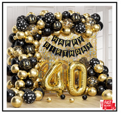 115pcs 40th Birthday Balloon Arch with Black Gold Balloon Garland Happy Birth…
