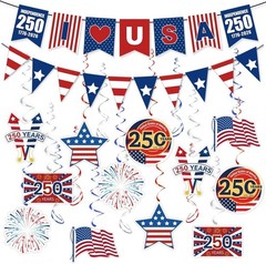 250th Anniversary Decorations Set – Banner, Swirls & Garland for USA Celebrat…