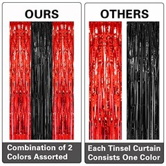 , 2 Pack 3.2×8.2 Feet Black and Red Foil Fringe Curtains Party Red and Black