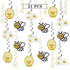 Honey Bumble Bee Hanging Swirl Decorations – Glitter 21 Pcs Bee Baby Shower P…