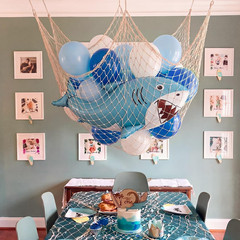 22 Pcs Shark Party Decorations Set 37 Inch Inflatable Blue Shark Balloons with F