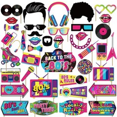 M AMFEOV 40 Pcs 80s Photo Booth Props, Party Pink, Blue, Green, Yellow