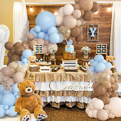 Brown Coffee Blue Balloons Garland Arch Kit, 142Pcs Boho Nude Baby Blue Neutral