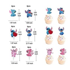Stitch Cupcake Stand 3-Tier Pink with 24 Stitch Cupcake Toppers – Hawaiian Al…