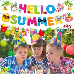 Hello Summer Decoration Gnome Slippers Beach Ball Watermelon Garland Banner 3Pcs