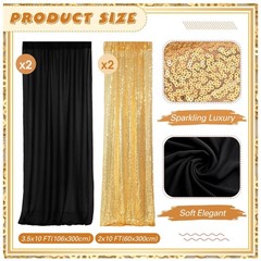 4-Panels Backdrop Curtains Set – Black Gold Sequin Chiffon