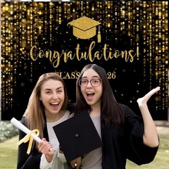 7x5Ft Black Gold 2026 Graduation Backdrop Congrats Grad Photo Booth Party Decor