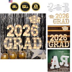 Elegant Graduation Decorations 2026: 8 LED Marquee Lights & Doctoral Hat Set