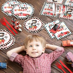 Two Fast Birthday Party Supplies, 42pcs Race Car 2nd Birthday Decorations Tab…