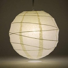 Quasimoon 14″ Beige / Ivory Round Paper Lantern, Crisscross Ribbing, Hanging …