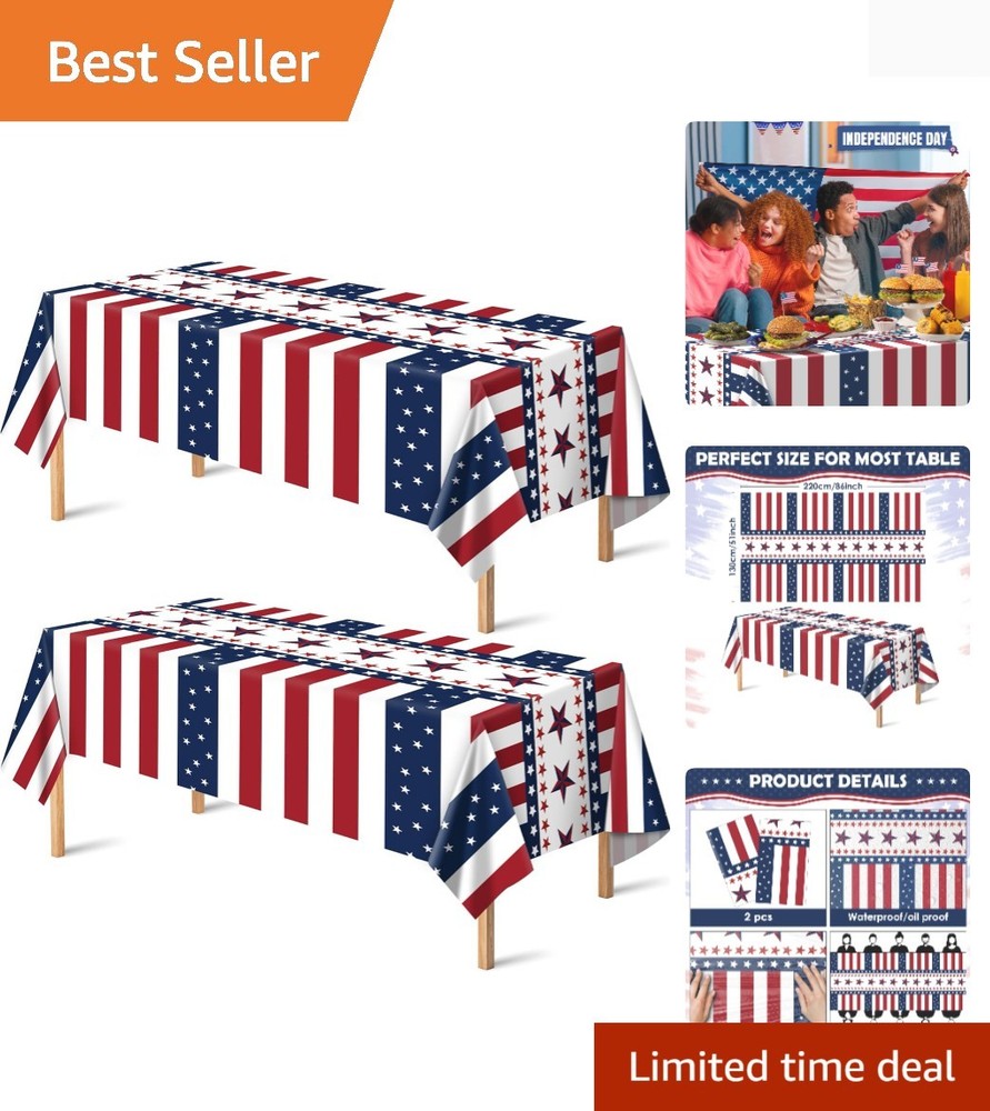 Festive 2-Pack Red, White & Blue Tablecloths for July 4th Celebrations – 52×87