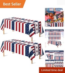 Festive 2-Pack Red, White & Blue Tablecloths for July 4th Celebrations – 52×87