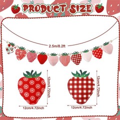 Strawberry Felt Banner Garland Decor Vintage 3D Strawberry Hanging Garland wi…