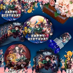 112 Pcs Demon Slayer Party Decorations and Tableware Set Banner Plates Backdrop
